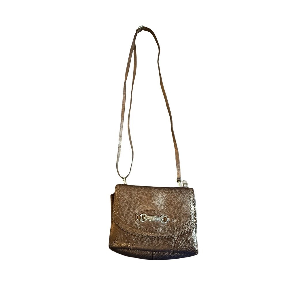 Brighton Bronze Leather Tri-Fold Wallet Crossbody Bag Snap Closure Ornate Buckle